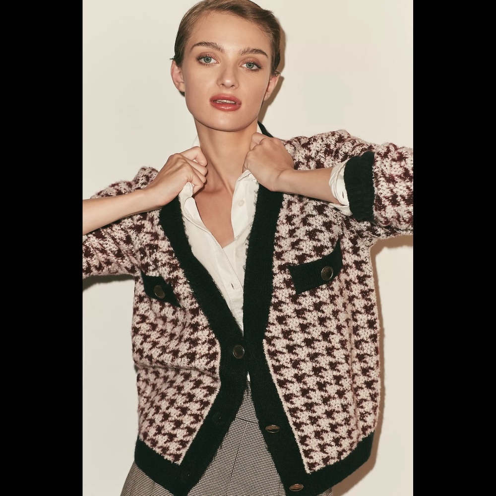 NWT Anthropologie Maeve Houndstooth Cardigan Sweater